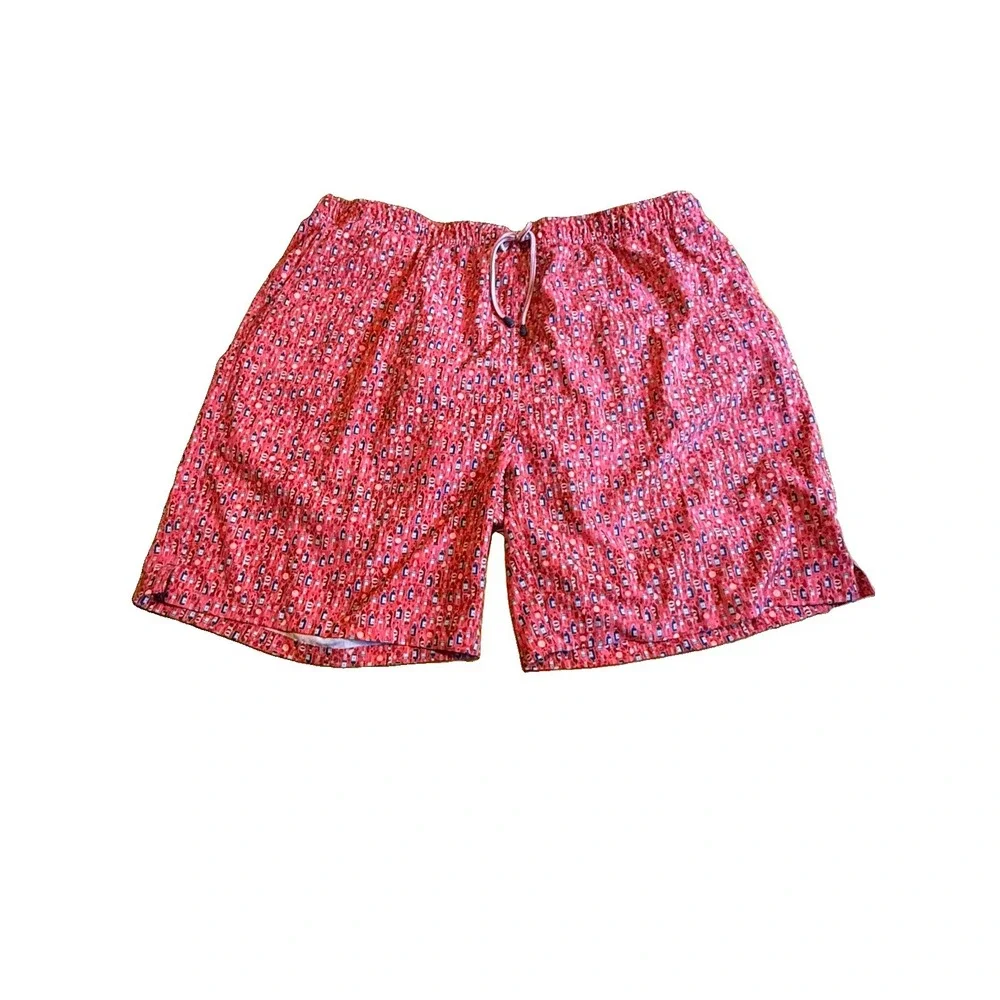 Peter Millar Seaside Aperitif Swim Trunks Shorts Drink Bottles Print Red Men XXL